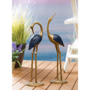 Midnight Blue and Golden Metal Cranes Statuary, Set of 2