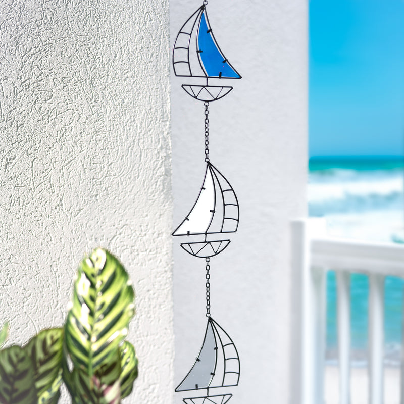 72" H Stained Glass and Metal Sailboat Rain Chain,47m5275