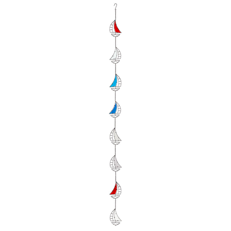 72" H Stained Glass and Metal Sailboat Rain Chain,47m5275