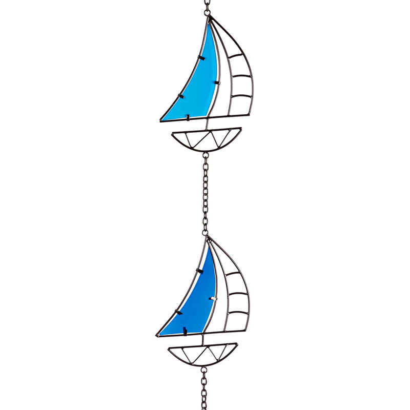 72" H Stained Glass and Metal Sailboat Rain Chain,47m5275