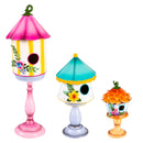 Whimsical Metal Bird House Statuary, Set of 3