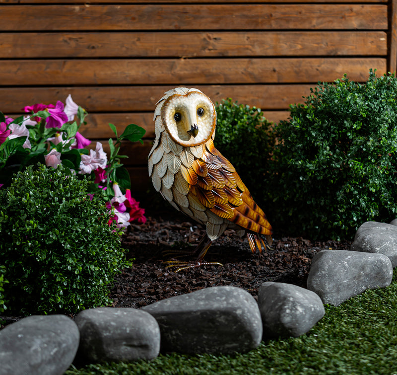 Evergreen Statuary,Metal Brown Barn Owl Statuary,11.81x7.09x14 Inches