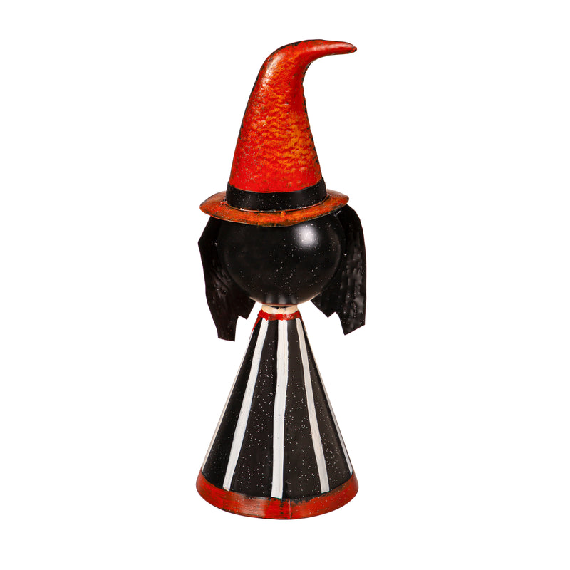 Evergreen Statuary,Metal Witch Statuary With Orange Hat,5.75x5.75x15.25 Inches