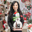Evergreen Statuary,17"H Solar Metal Snowman With Bird Statue,1.97x11.82x17.52 Inches
