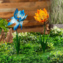 What She Shed Garden Statue, Metal Blue and Orange Flower, 32"H, Asst of 2