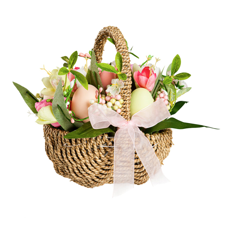 Tulips and Eggs in Rattan Basket Table Décor,4fl136