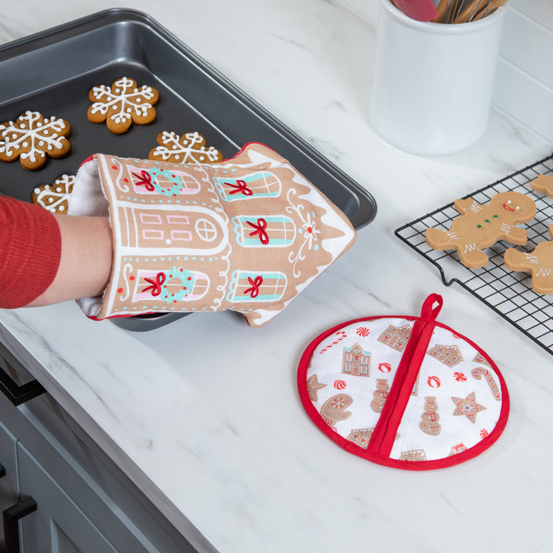 Oven Mitt & Pot Holder Set, Gingerbread,4gsf010