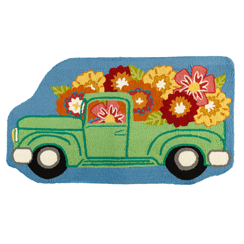 Flower Truck Shaped Hooked Rug,4hr112