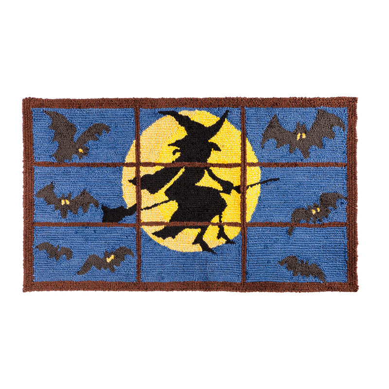 Indoor/Outdoor Halloween Flying Witch Hooked Accent Rug,4or163