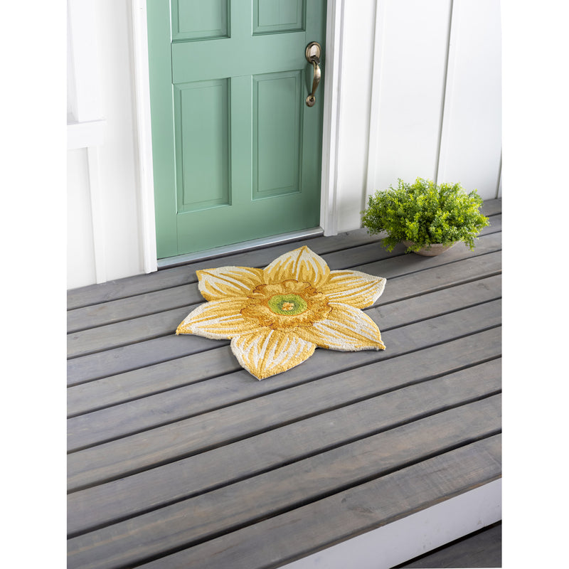 Shaped Hooked Indoor/Outdoor Rug, Yellow Daffodil,4or202