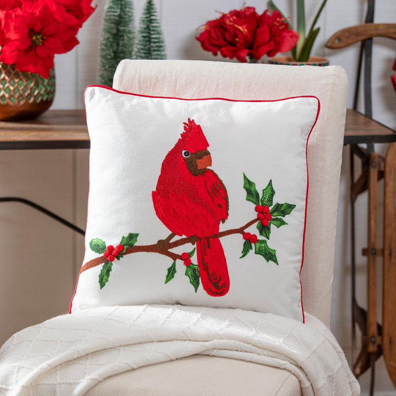 18" Cardinal on Branch Square Pillow,4p4050