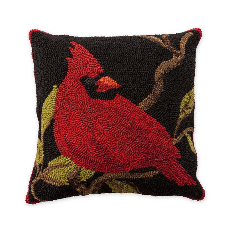 Indoor/Outdoor Hooked  Pillow, Cardinal  18"x18",4p4904