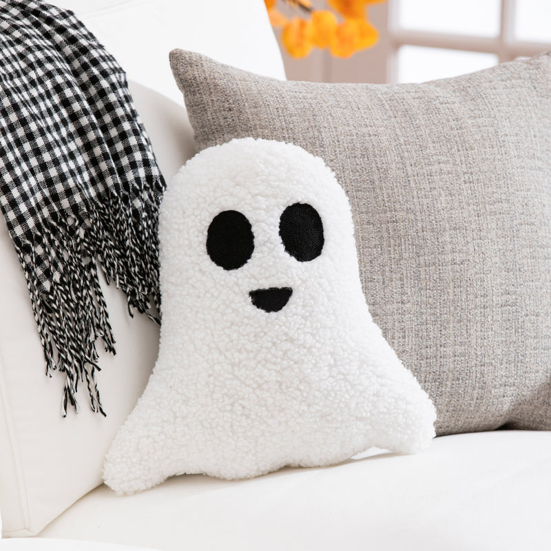 13" Shaped Pillow with Embroidering, White Ghost,4sp36001