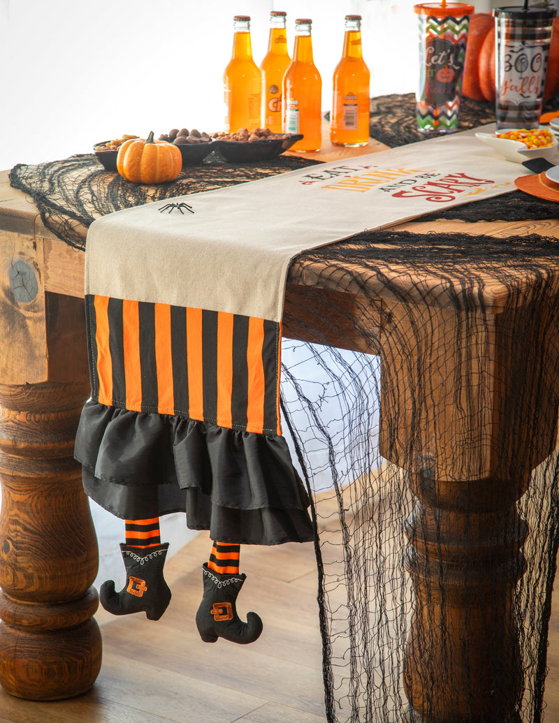 Evergreen Home Accents,84" Fabric Witch Legs Table Runner, Trick or Treat,84x0.75x13 Inches