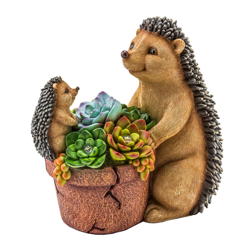 Evergreen Statuary,Solar Succulent Hedgehogs Flower Pot Garden Statue,8.5x5x9 Inches