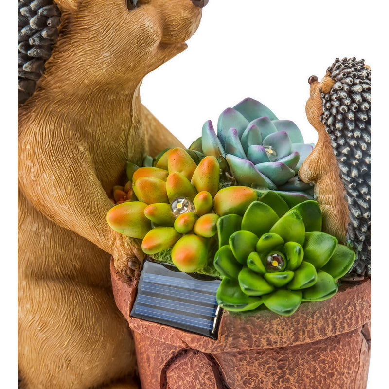 Evergreen Statuary,Solar Succulent Hedgehogs Flower Pot Garden Statue,8.5x5x9 Inches