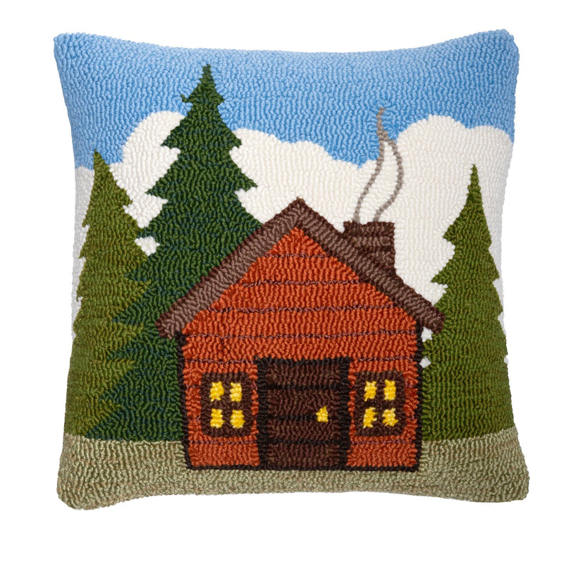 Indoor/Outdoor Hooked Pillow, Summertime Cabin Pillow 18"x18",53y35