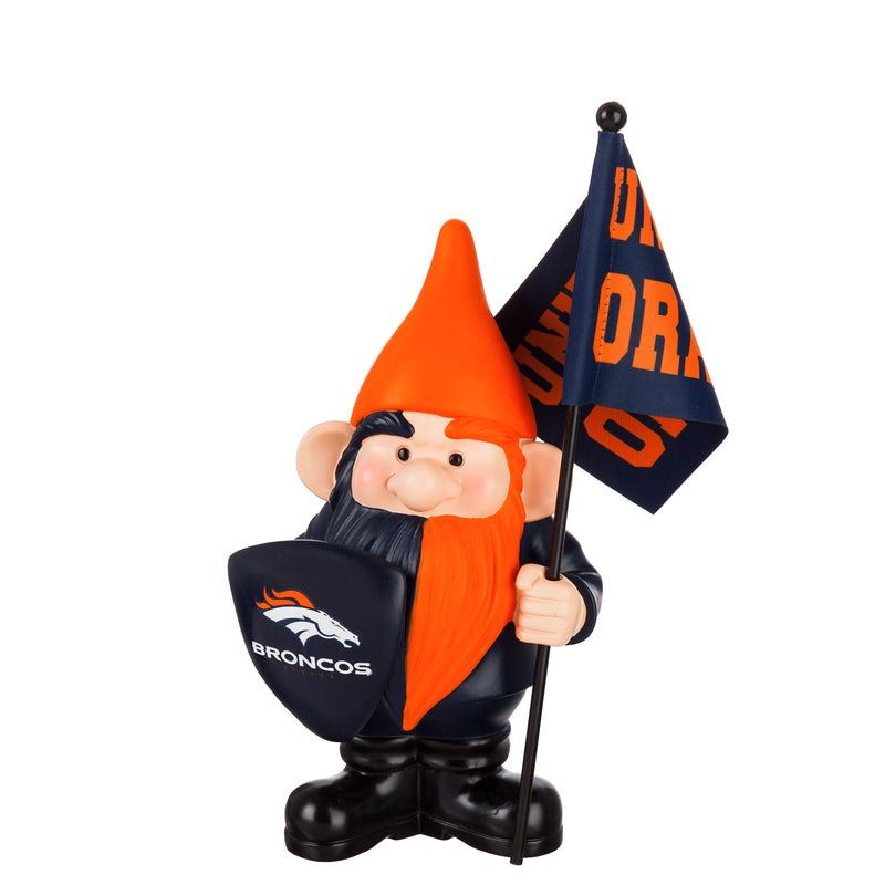 Evergreen Statuary,Denver Broncos, Flag Holder Gnome,6.13x4.5x10 Inches