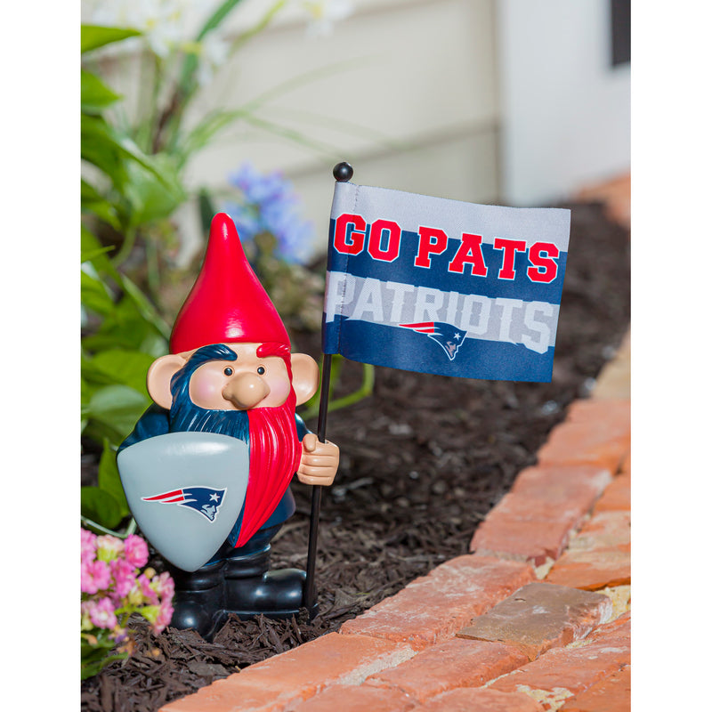 Evergreen Statuary,New England Patriots, Flag Holder Gnome,6.13x4.5x10 Inches