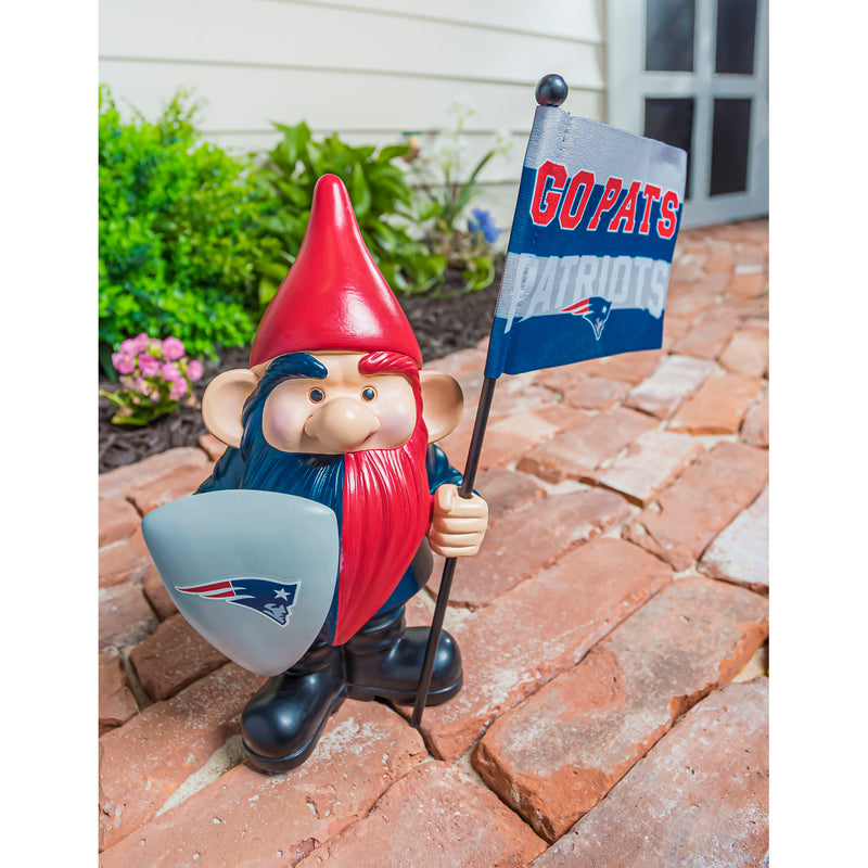 Evergreen Statuary,New England Patriots, Flag Holder Gnome,6.13x4.5x10 Inches