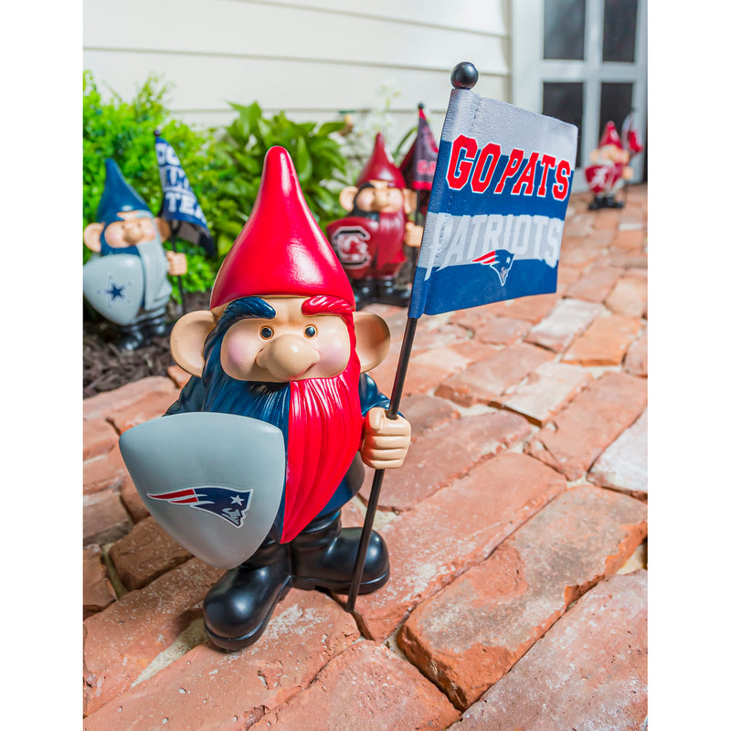 Evergreen Statuary,New England Patriots, Flag Holder Gnome,6.13x4.5x10 Inches