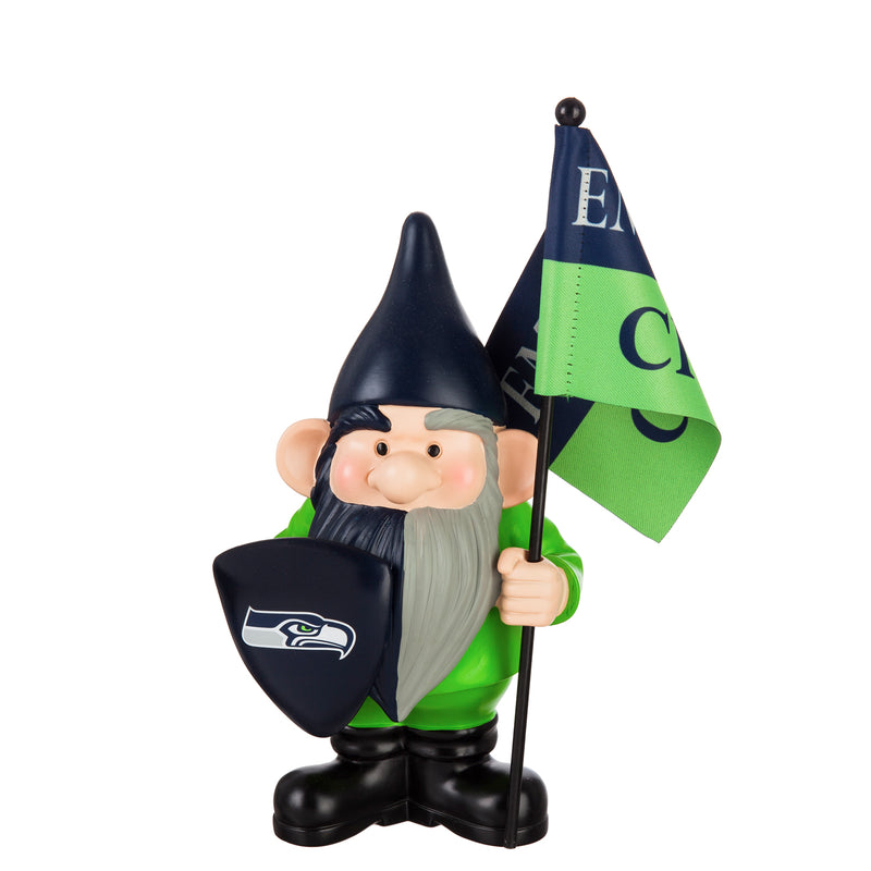 Evergreen Statuary,Seattle Seahawks, Flag Holder Gnome,6.13x4.5x10 Inches