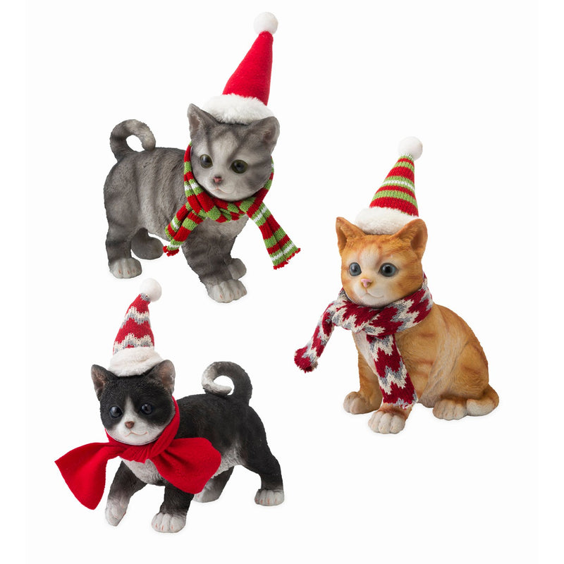 Holiday Kitten Statues with Hats and Scarves, Set of 3,55316