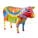 Handmade Colorful Painted Folk Art Cow Metal Side Table