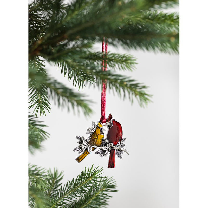 Evergreen Holiday Decorations,Solid Pewter Christmas Tree Ornament - Cardinals,1.87x0.15x2.81 Inches