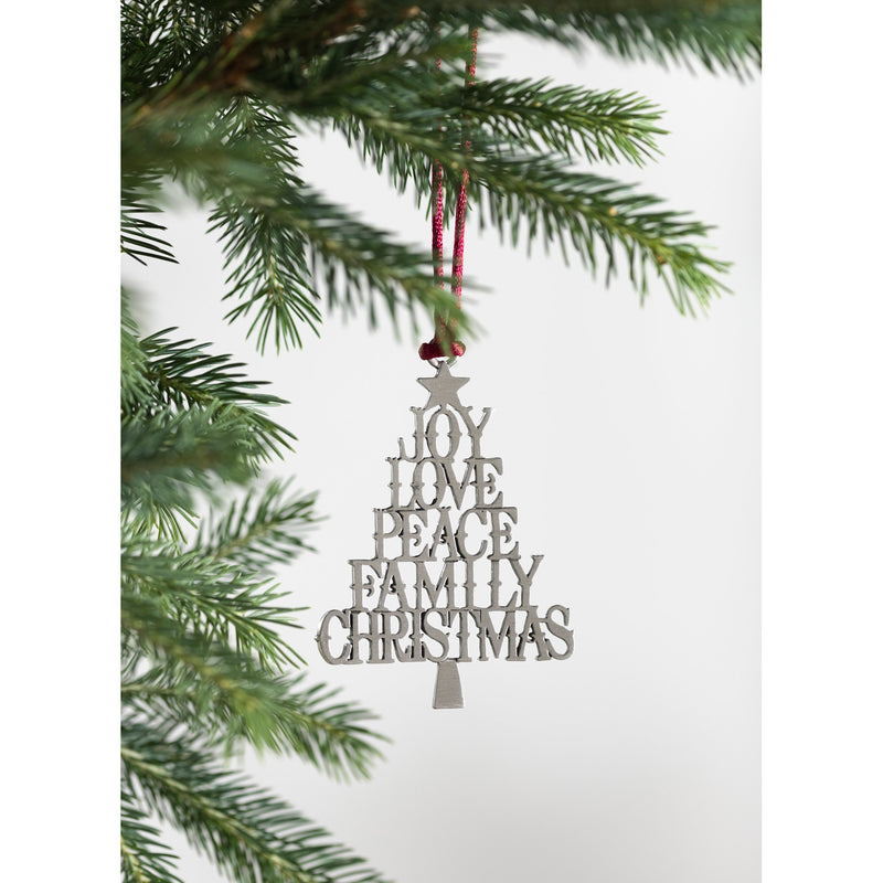 Evergreen Holiday Decorations,Solid Pewter Christmas Tree Ornament - Holiday Sentiments,3.07x2.29x0.12 Inches