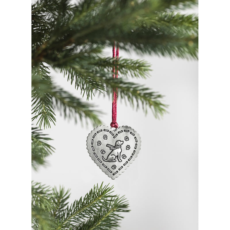 Evergreen Holiday Decorations,Solid Pewter Christmas Tree Ornament - Heart Dog,1.87x0.15x2.81 Inches