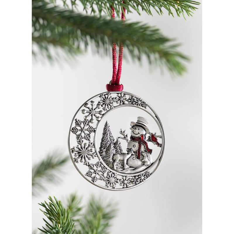 Evergreen Holiday Decorations,Solid Pewter Christmas Tree Ornament - Snowman,2.61x0.15x2.88 Inches