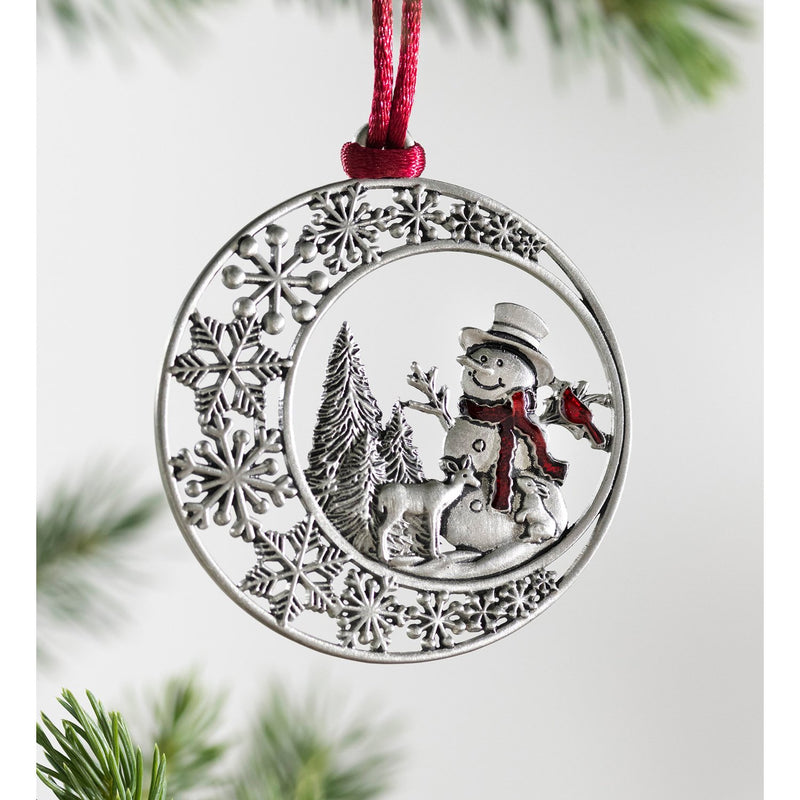 Evergreen Holiday Decorations,Solid Pewter Christmas Tree Ornament - Snowman,2.61x0.15x2.88 Inches