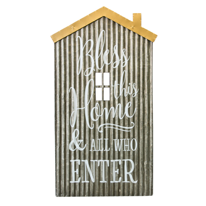 Evergreen Wall Decor,Corrugated Metal Wall Art, Bless this Home,14.6x0.6x26 Inches