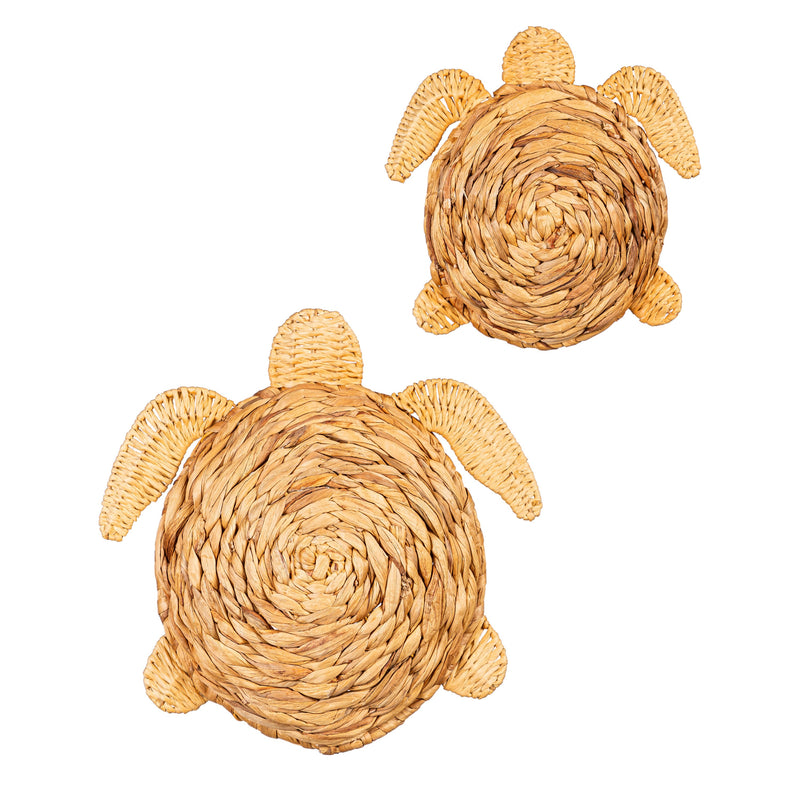 17"L x 17"H Metal and Natural Fiber Wall Décor, Turtles, Set of 2,6awd901