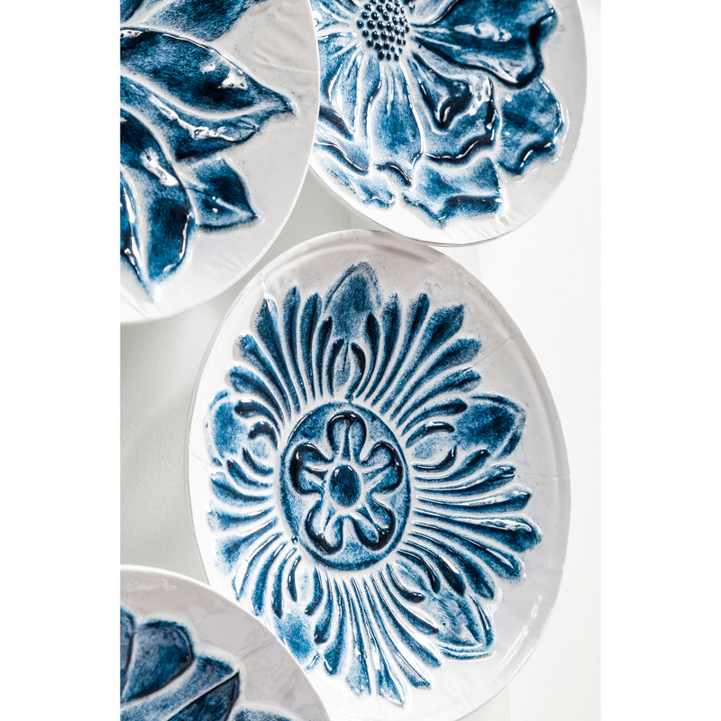 Six Round Plate Blue and White Embossed Wall Décor,6m538