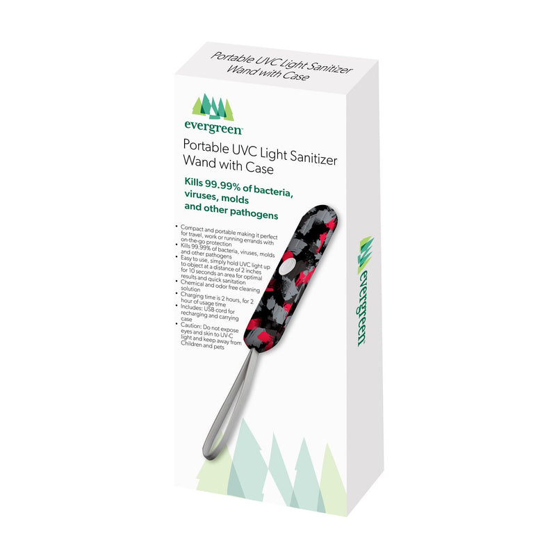 Evergreen Gifts,Portable UVC Light Sanitizer Wand with Case, Red Pattern,5.19x0.63x1.25 Inches
