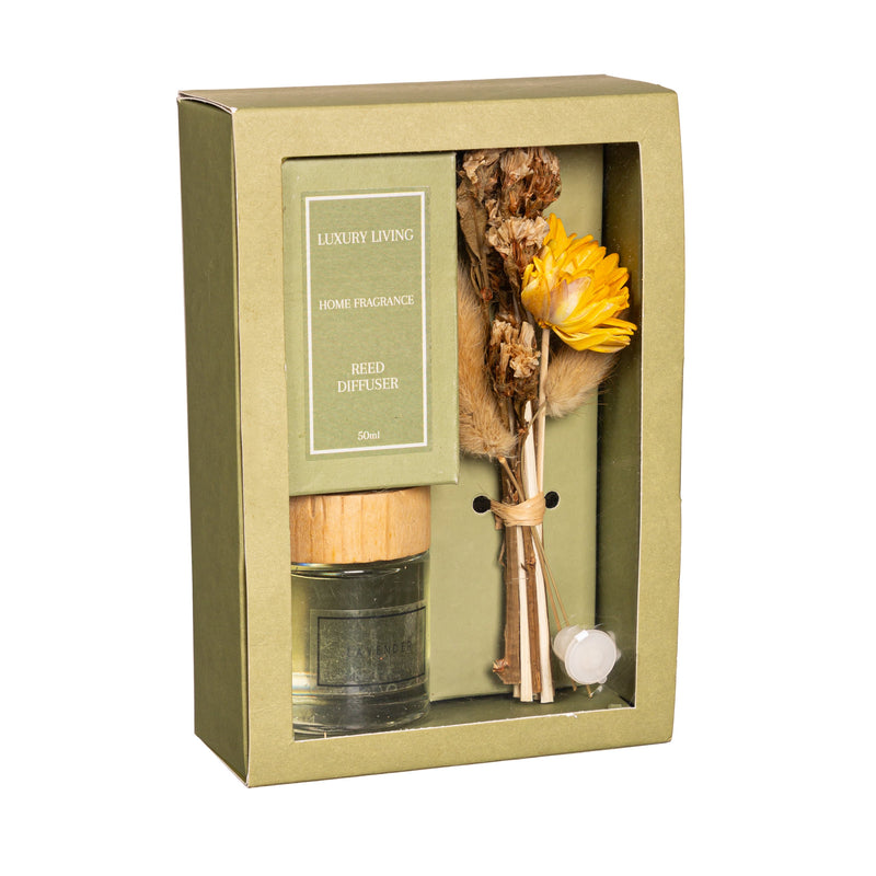 Evergreen Gifts,6" Glass Fragrance Diffuser with Dried Floral,1.8x1.8x6 Inches