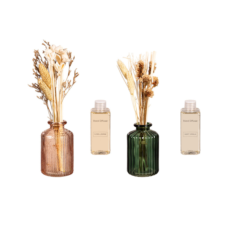 Evergreen Gifts,9.25" Glass Fragrance Diffuser with Dried Floral,2.3x2.3x9.25 Inches