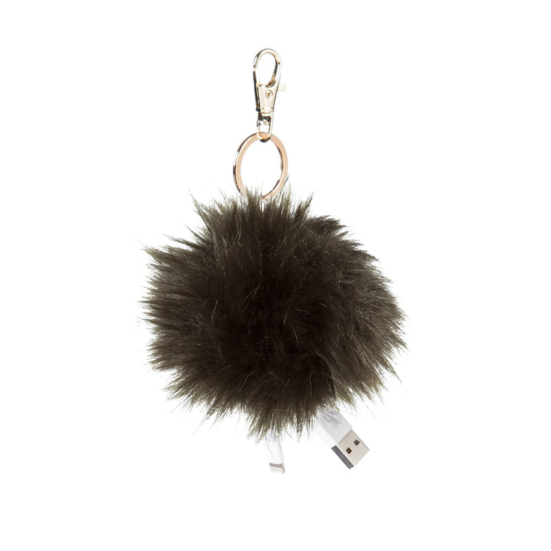 USB Pom Pom Keychain, 4 Asst, Navy, Gray, Black, Olive Green,7key028