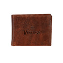 Minnesota Vikings, Embossed 100% Genuine Tumbled Leather Passcase Bi-Fold Wallet, Brown