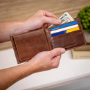 Pittsburgh Steelers, Embossed 100% Genuine Tumbled Leather Passcase Bi-Fold Wallet, Brown