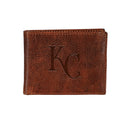 Kansas City Royals, Embossed 100% Genuine Tumbled Leather Passcase Bi-Fold Wallet, Brown