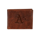 Oakland A's, Embossed 100% Genuine Tumbled Leather Passcase Bi-Fold Wallet, Brown