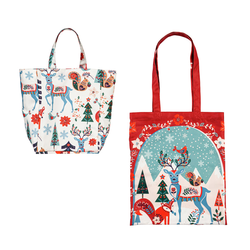 Evergreen Gifts,Fabric Tote Bag, Set of 2, Nordic Woods,13.75x0.25x16 Inches
