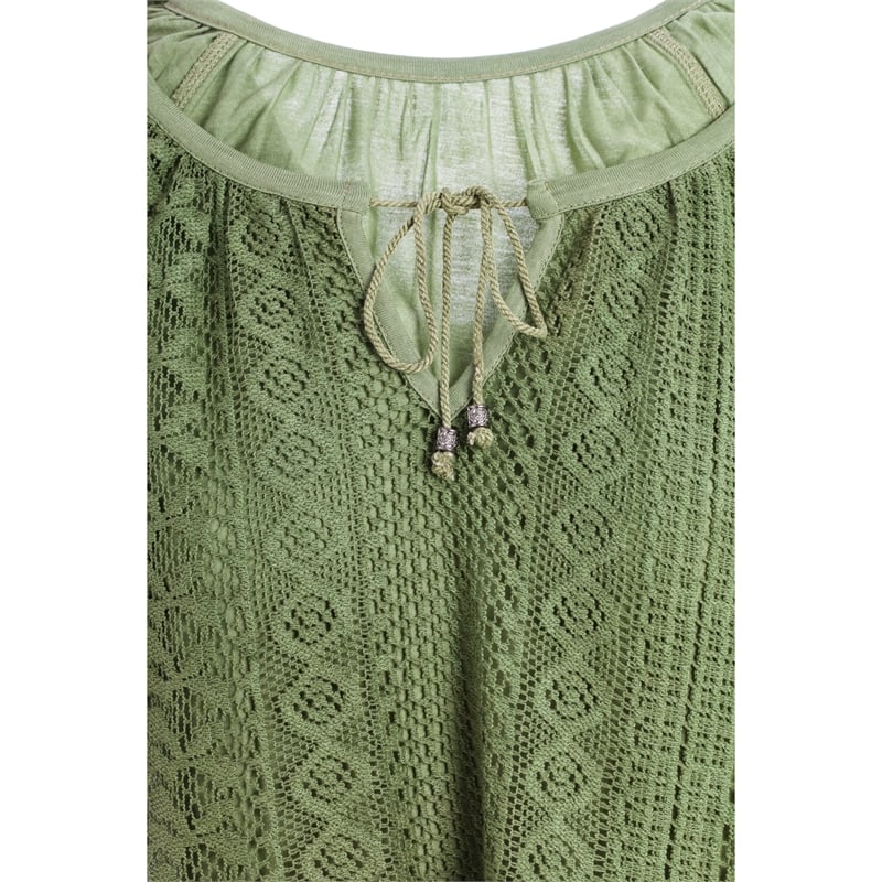 Lace 3/4 Length Sleeve Peasant Top, Green,7tp246