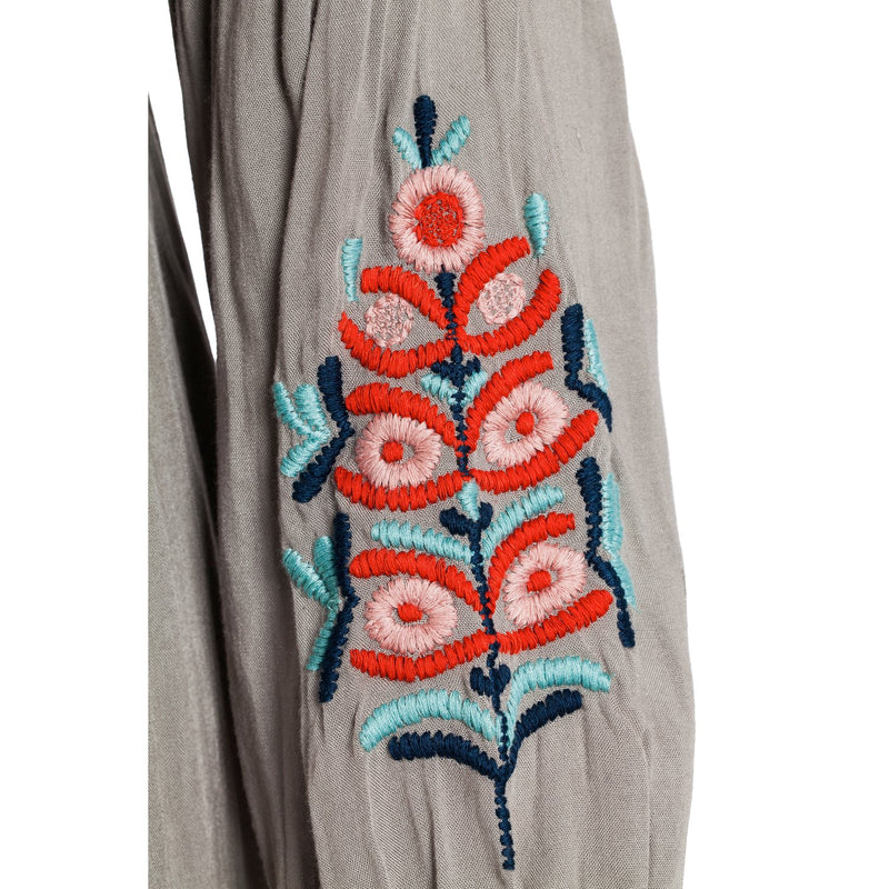 Boho Embroidered Tunic Dress, Gray,7tun158