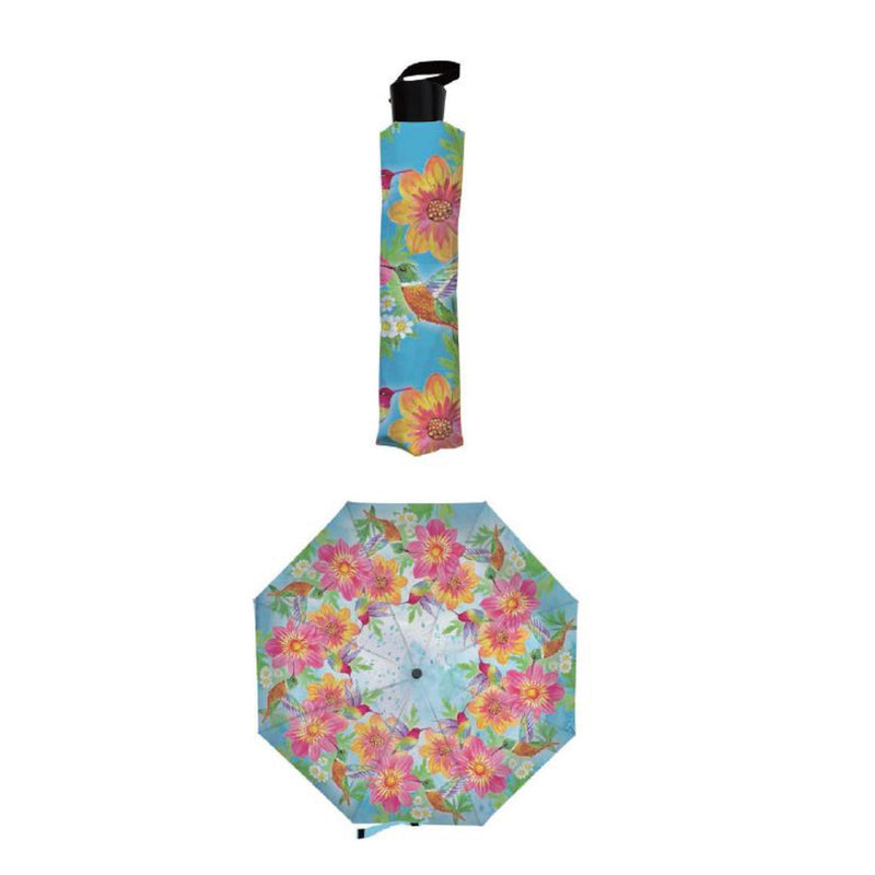 Evergreen Gifts,Colorful Humming Bird and Flowers Compact Manual Umbrella,38.2x38.2x22.44 Inches