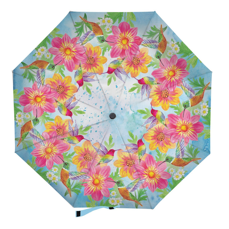 Evergreen Gifts,Colorful Humming Bird and Flowers Compact Manual Umbrella,38.2x38.2x22.44 Inches