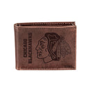 Chicago Blackhawks, Bi-Fold Wallet, Brown, CH, 100% Genuine Leather